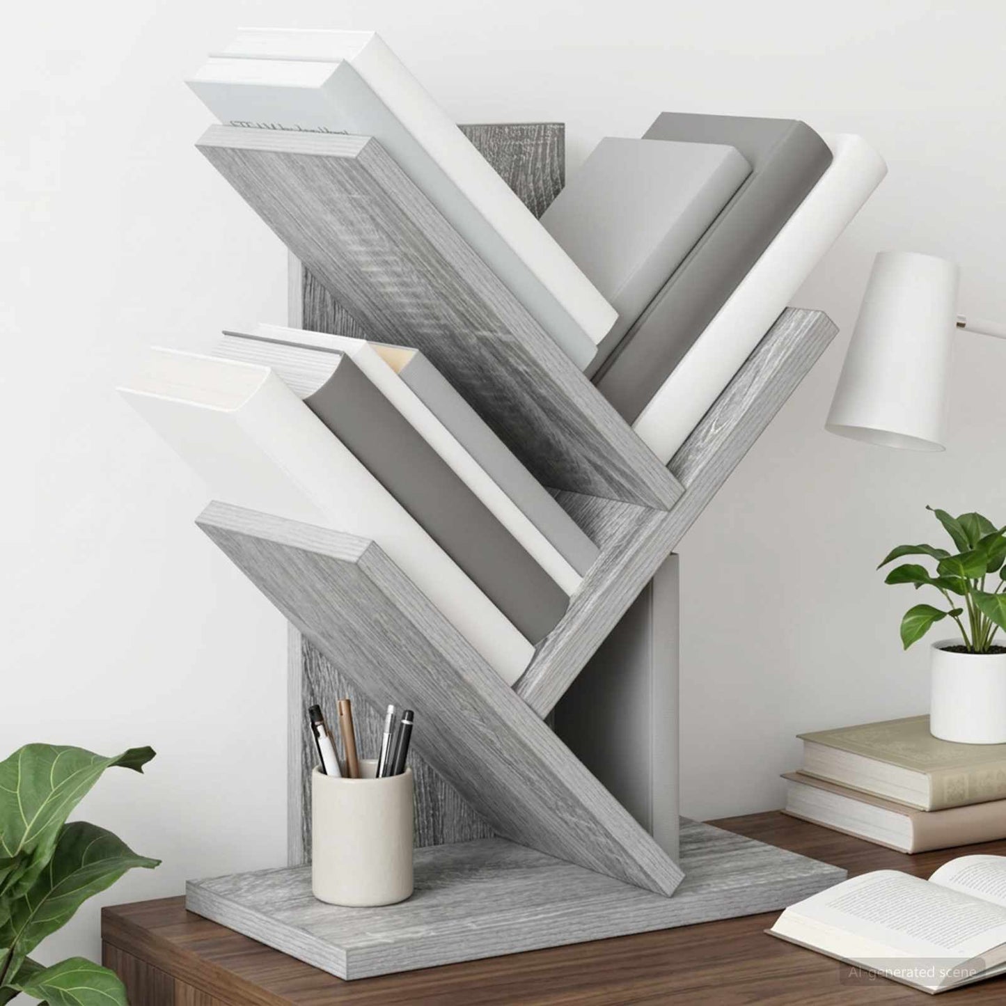 vidaXL Tree Bookshelf 3-Tier 30 x 18 x 40 cm Engineered Wood - Grey - 58413