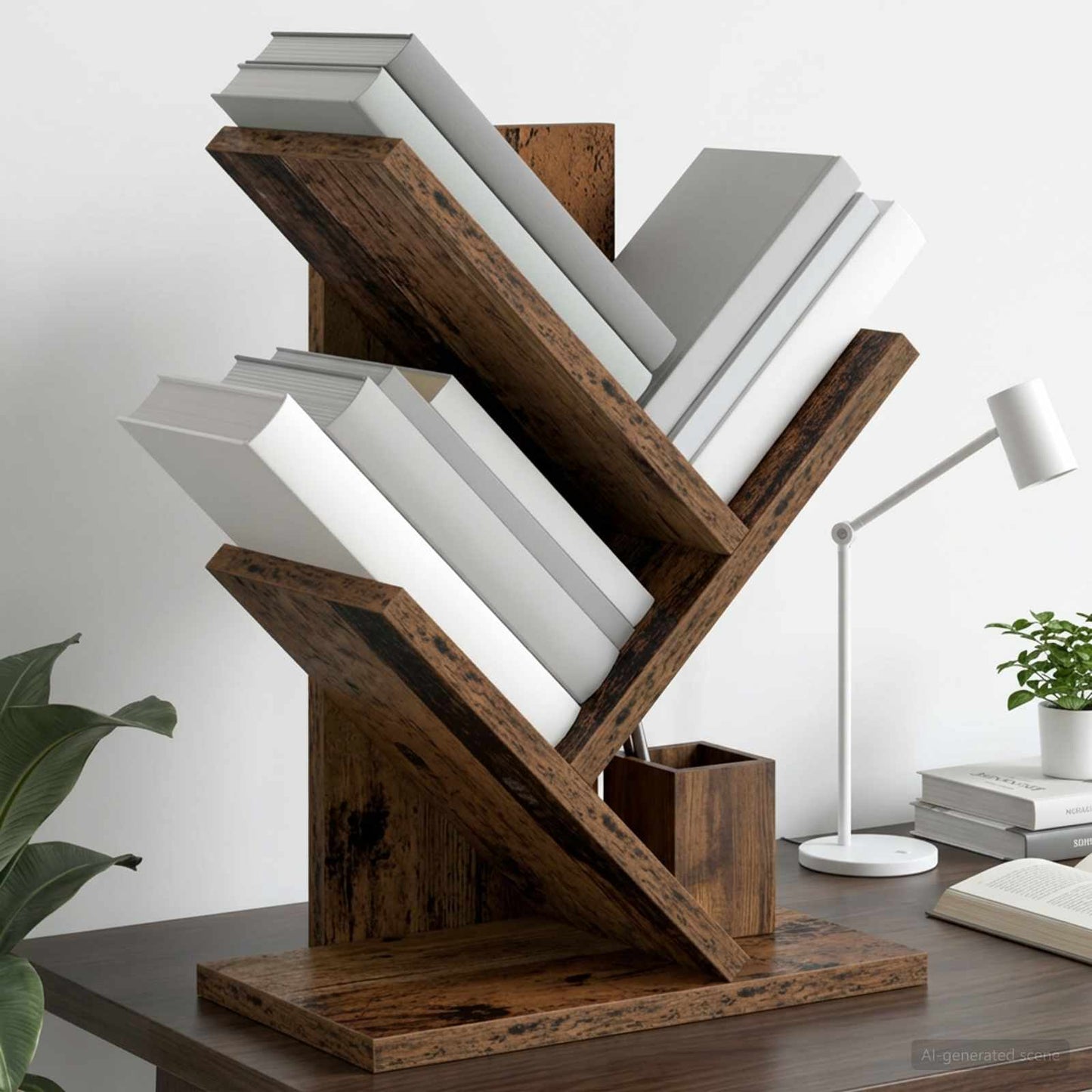 vidaXL Tree Bookshelf 3-Tier 30 x 18 x 40 cm Engineered Wood Old Wood - Brown