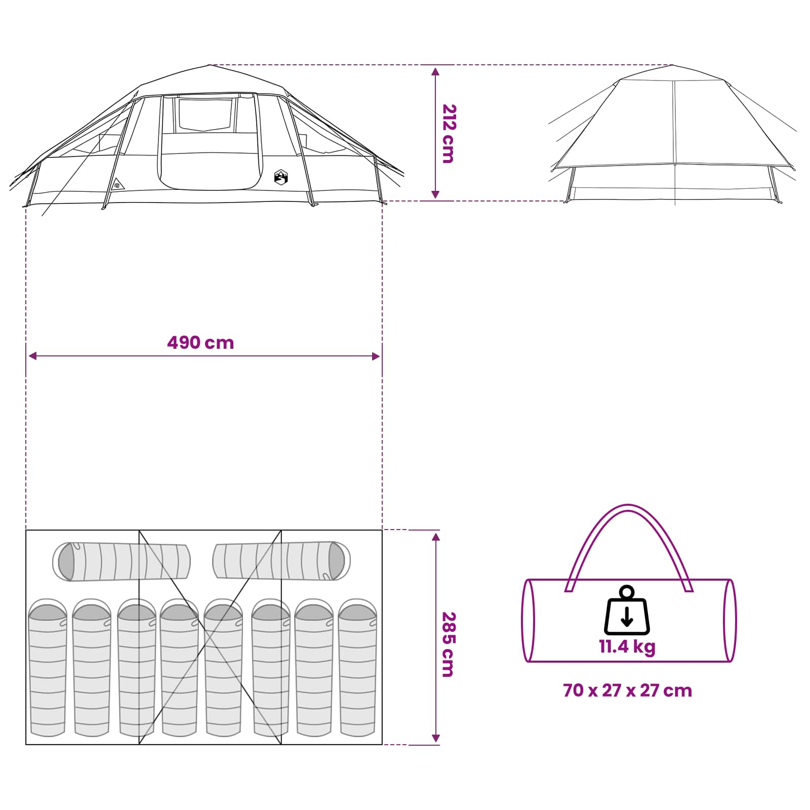 vidaXL Family Tent with Rainfly Water-resistant 10-Person Green - 41816