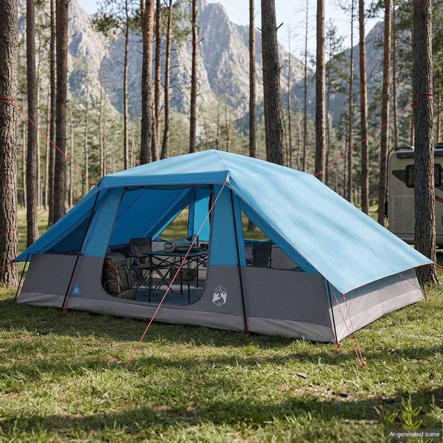 vidaXL Family Tent with Rainfly Water-resistant 10-Person Blue - 41818