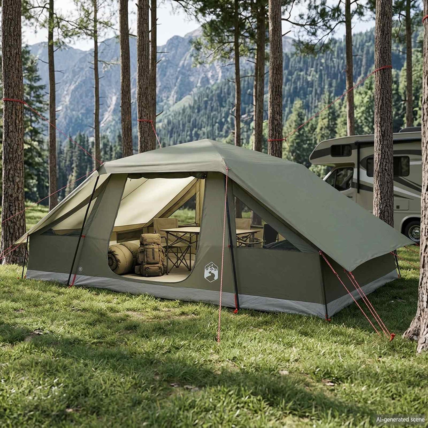 vidaXL Family Tent with Rainfly Water-resistant 10-Person Army Green