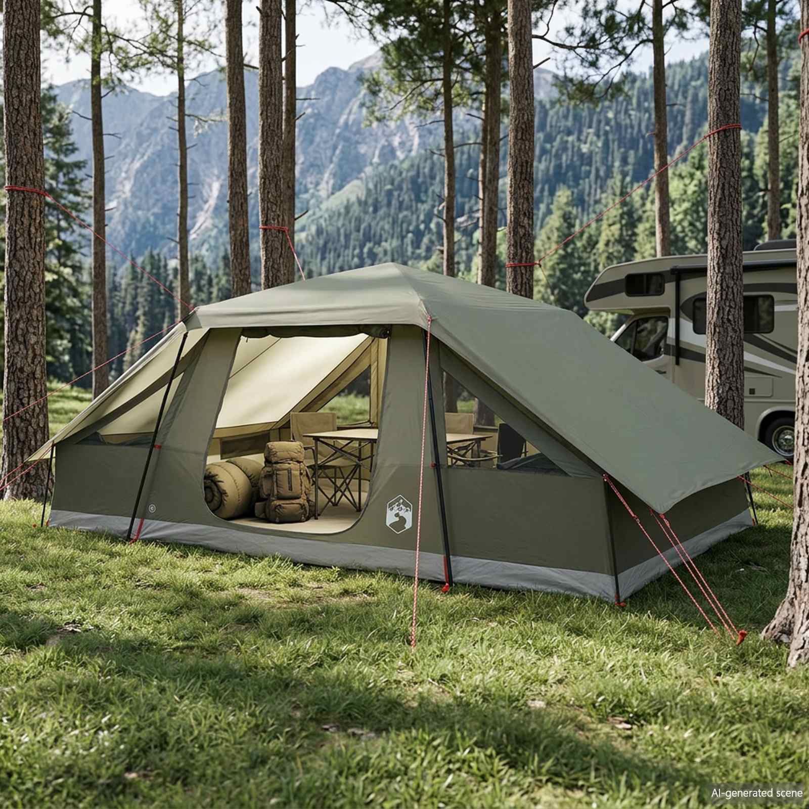 vidaXL Family Tent with Rainfly Water-resistant 10-Person Army Green