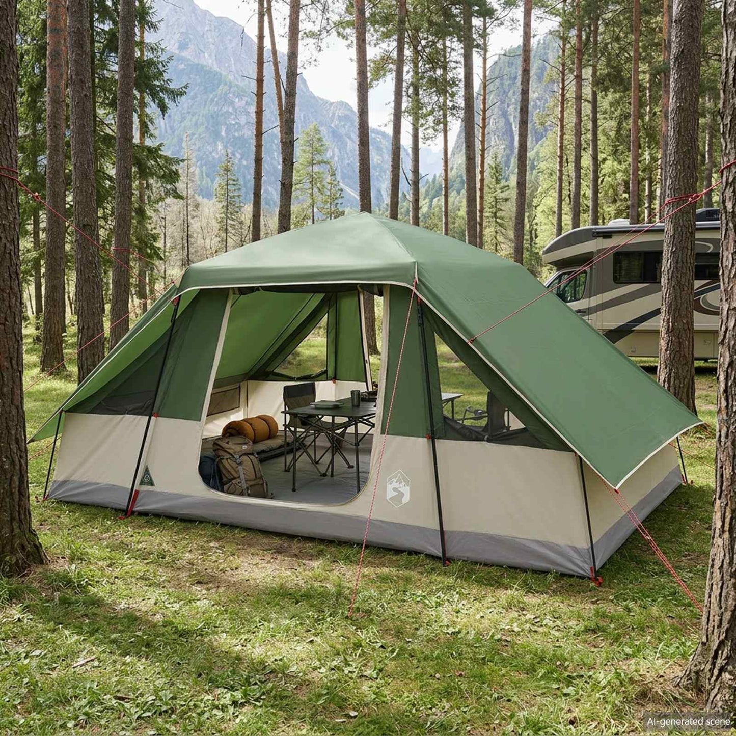 vidaXL Family Tent with Rainfly Water-resistant 6-Person Green