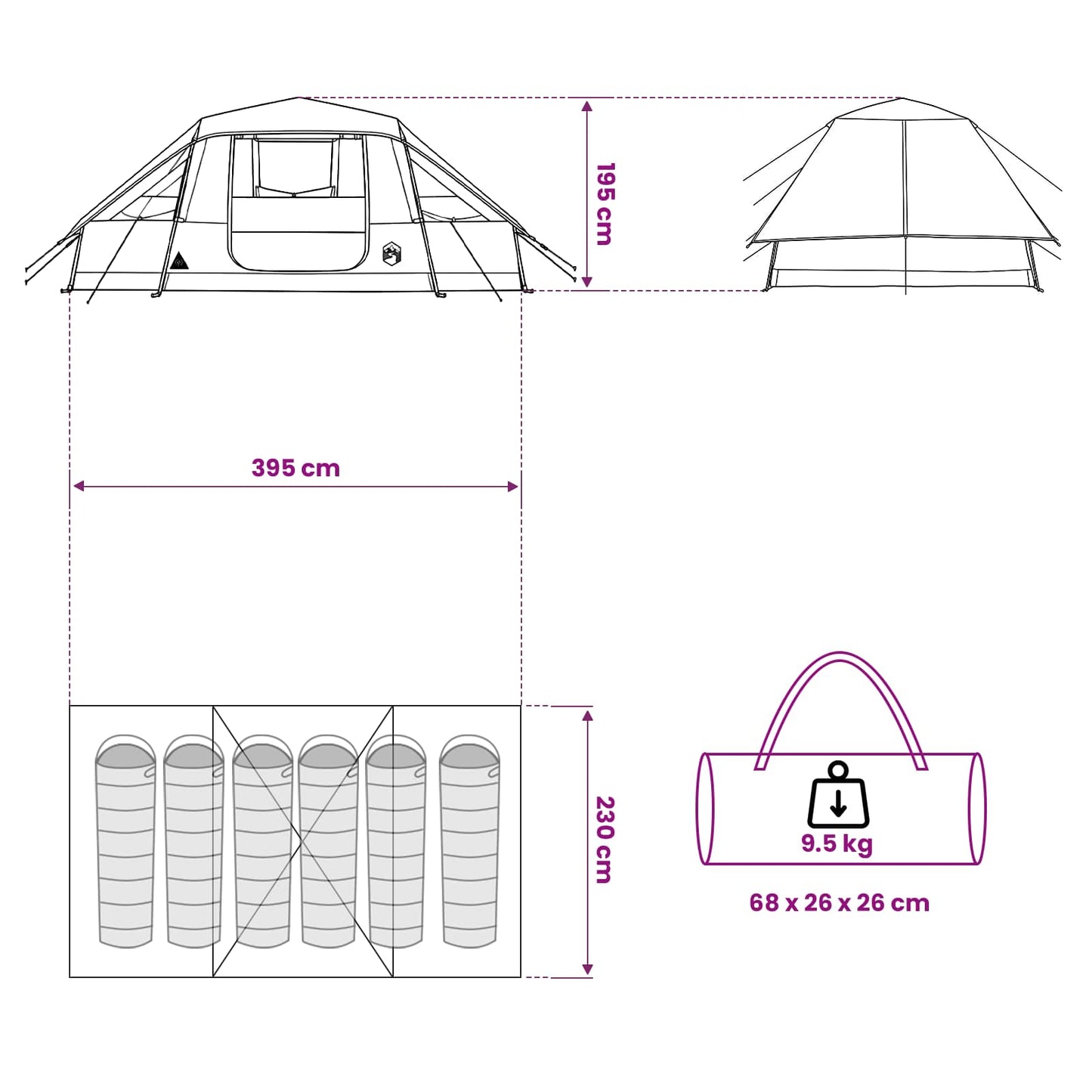 vidaXL Family Tent with Rainfly Water-resistant 6-Person Green