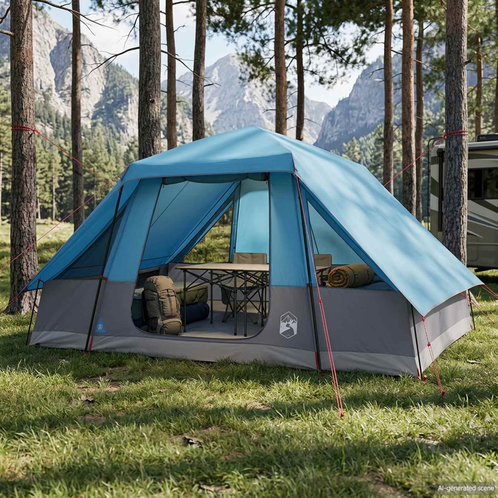 vidaXL Family Tent with Rainfly Water-resistant 6-Person Blue