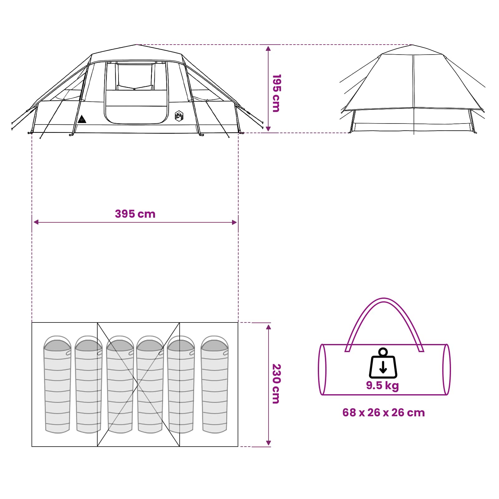 vidaXL Family Tent with Rainfly Water-resistant 6-Person Blue