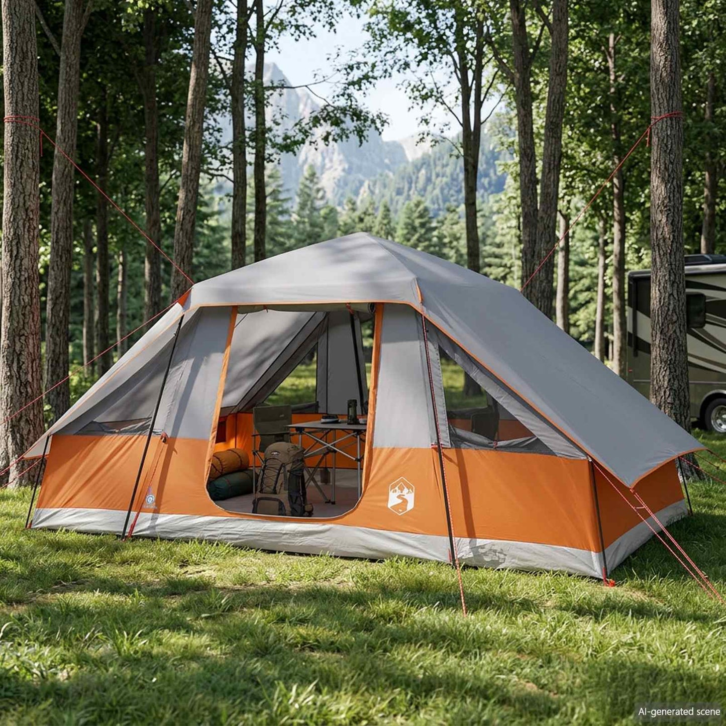 vidaXL Family Tent with Rainfly Water-resistant 6-Person - Grey