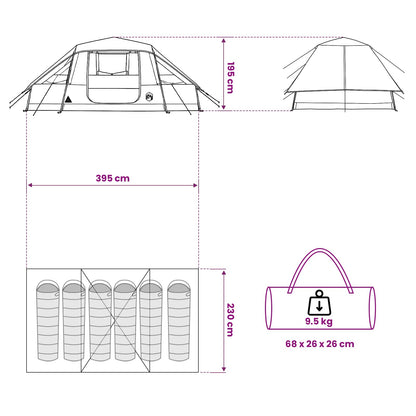 vidaXL Family Tent with Rainfly Water-resistant 6-Person - Grey