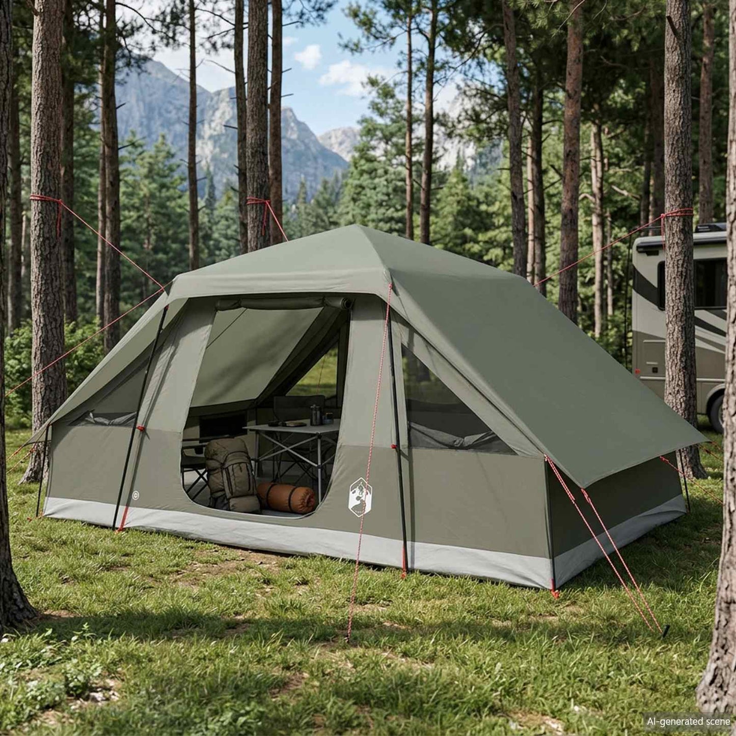 vidaXL Family Tent with Rainfly Water-resistant 6-Person Army Green