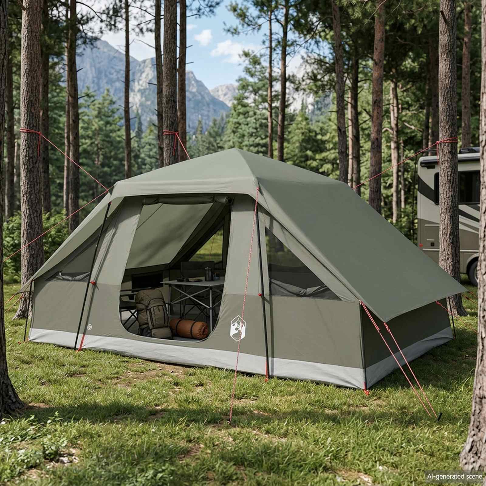 vidaXL Family Tent with Rainfly Water-resistant 6-Person Army Green