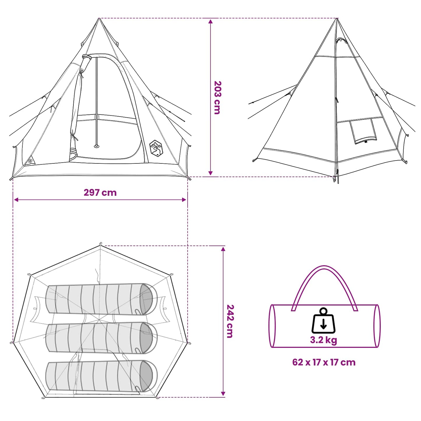 vidaXL Tipi Tent Water-Resistant 3-Person Blue