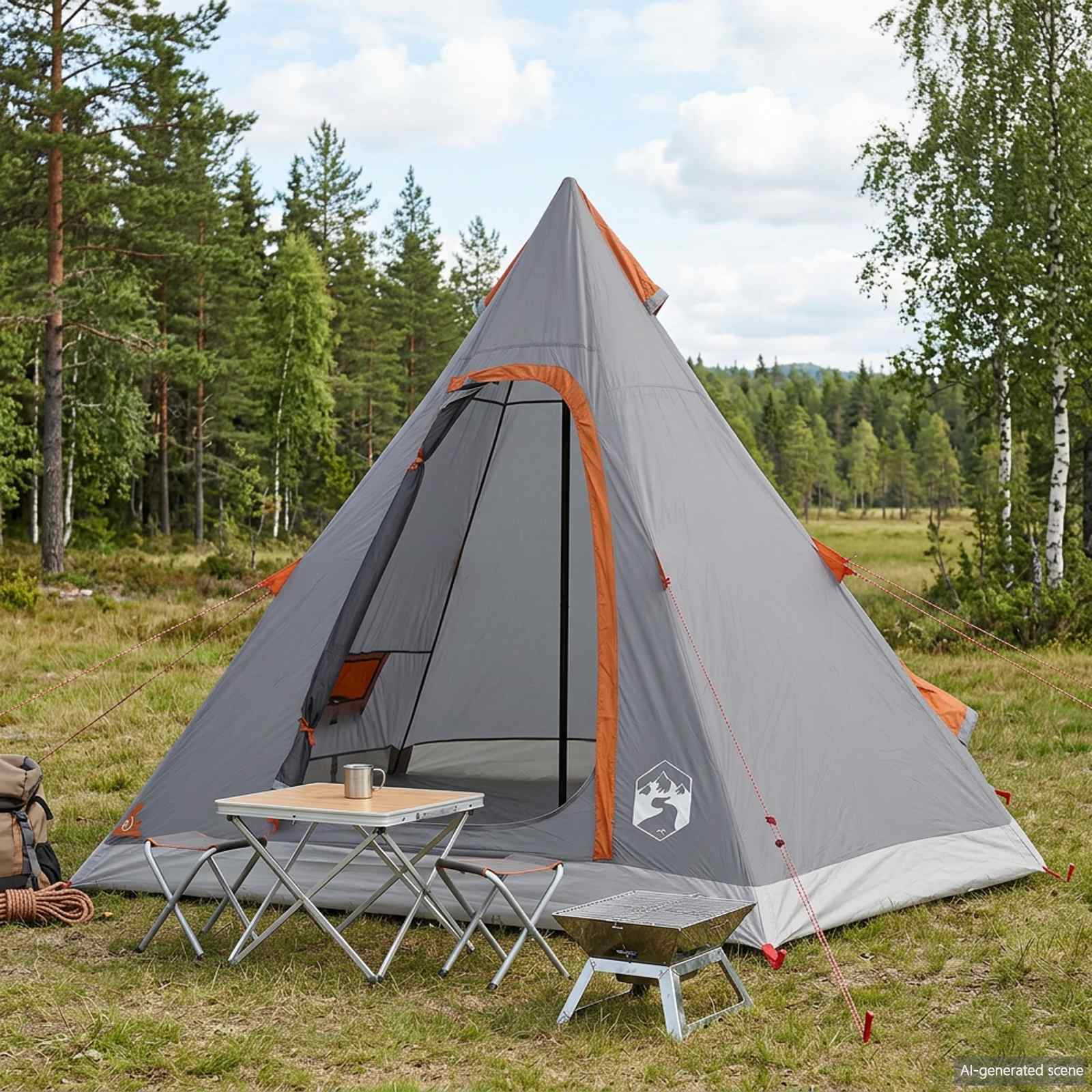 vidaXL Tipi Tent Water-Resistant 3-Person Grey and Orange