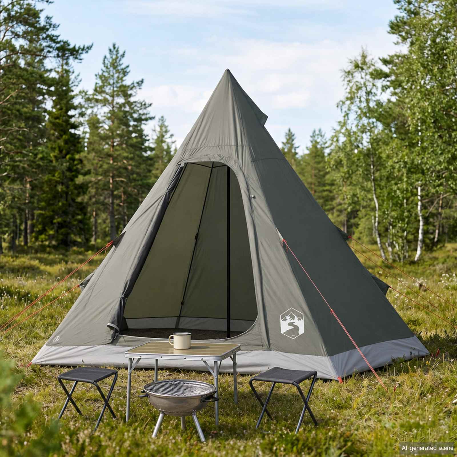 vidaXL Tipi Tent Water-Resistant 3-Person Army Green