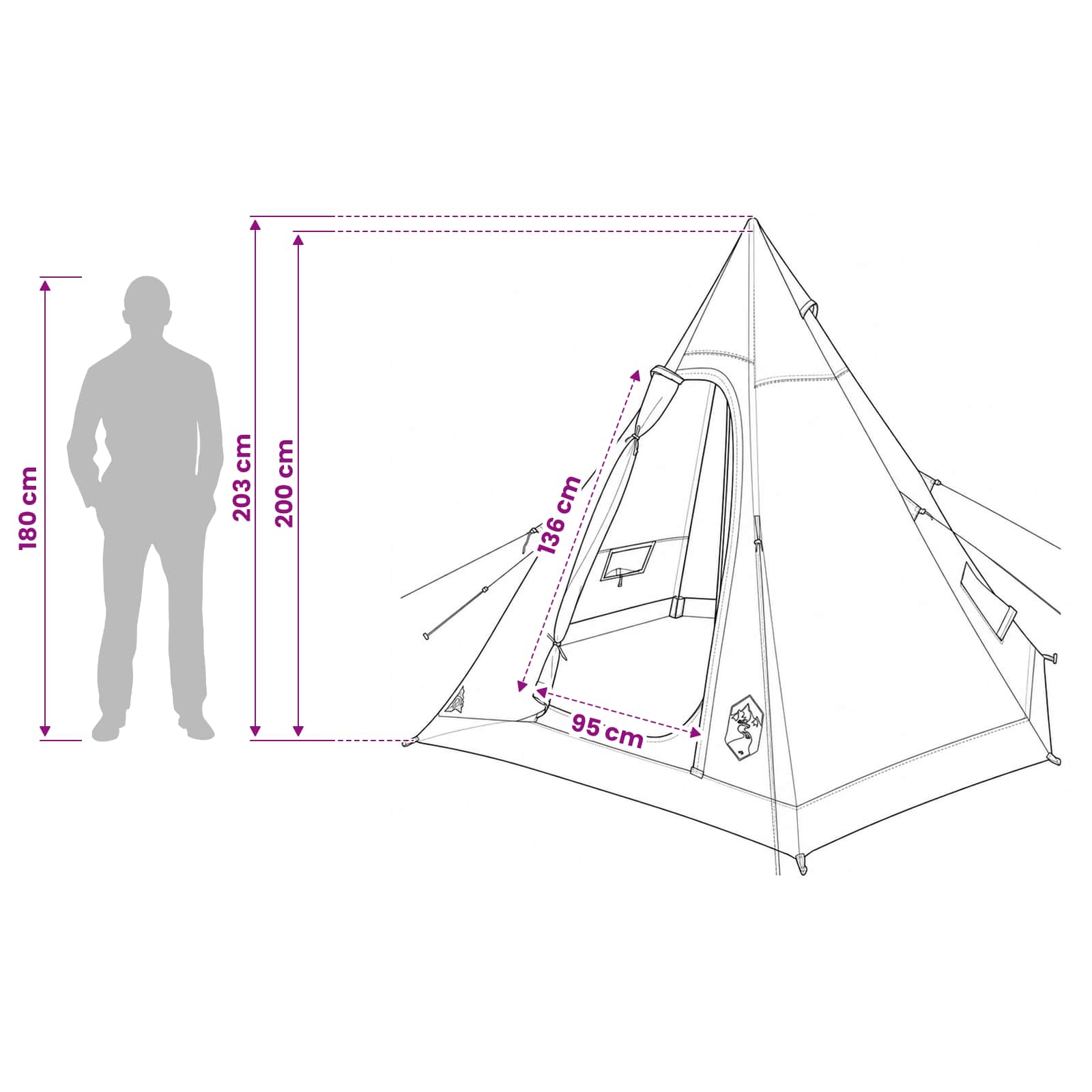 vidaXL Tipi Tent Water-Resistant 3-Person Army Green