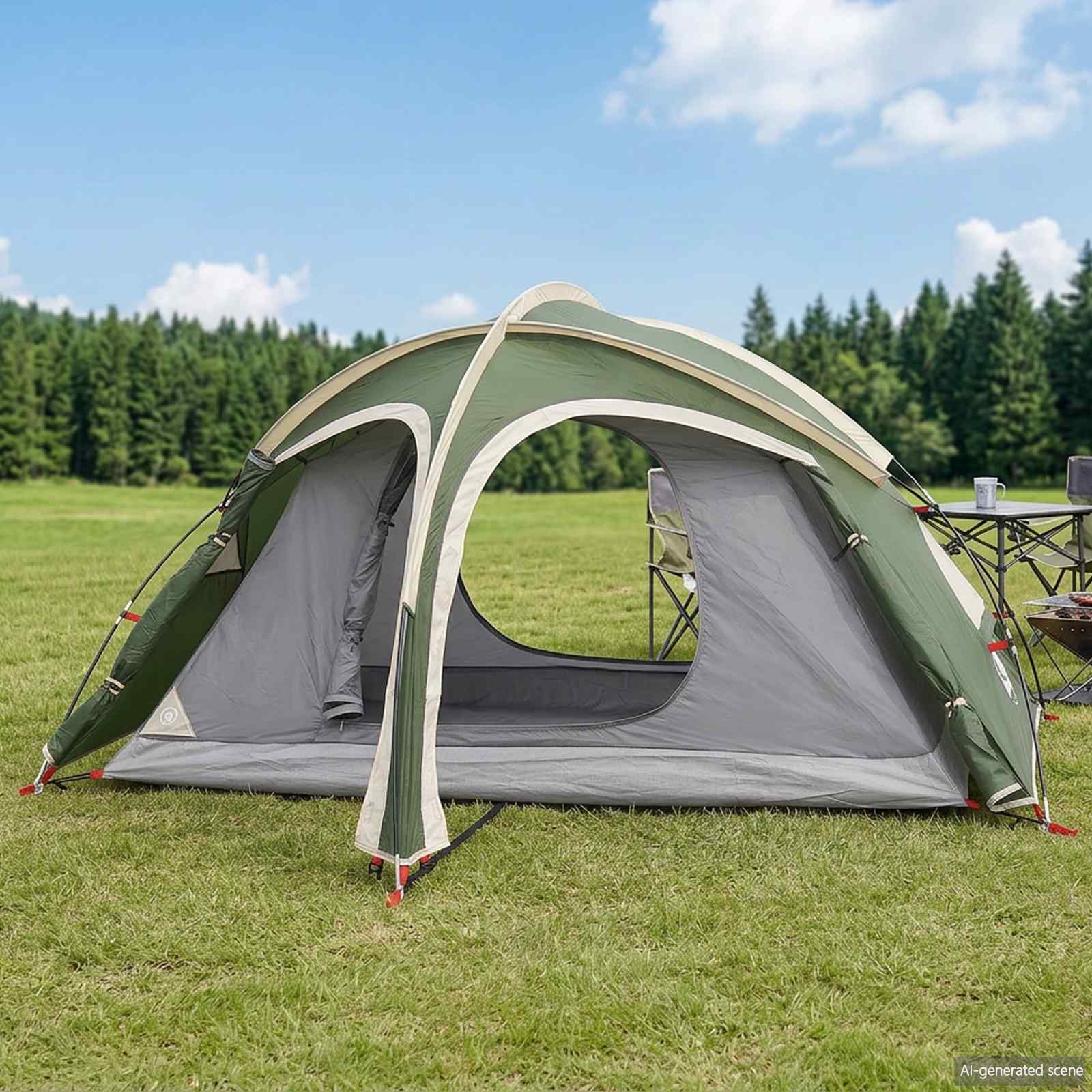 vidaXL Trekking Tent with Rainfly Water-Resistant 2-Person Green