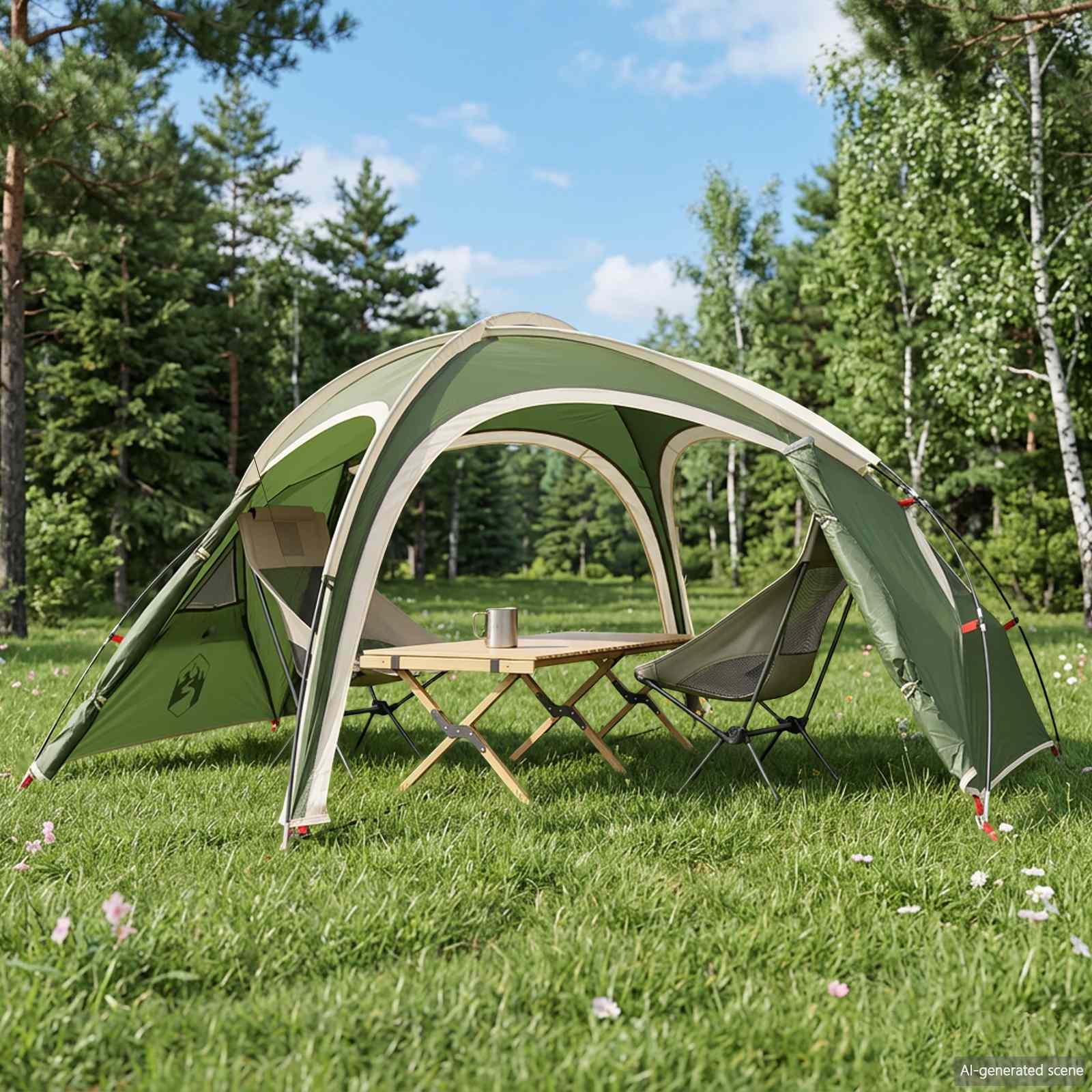 vidaXL Trekking Tent with Rainfly Water-Resistant 2-Person Green