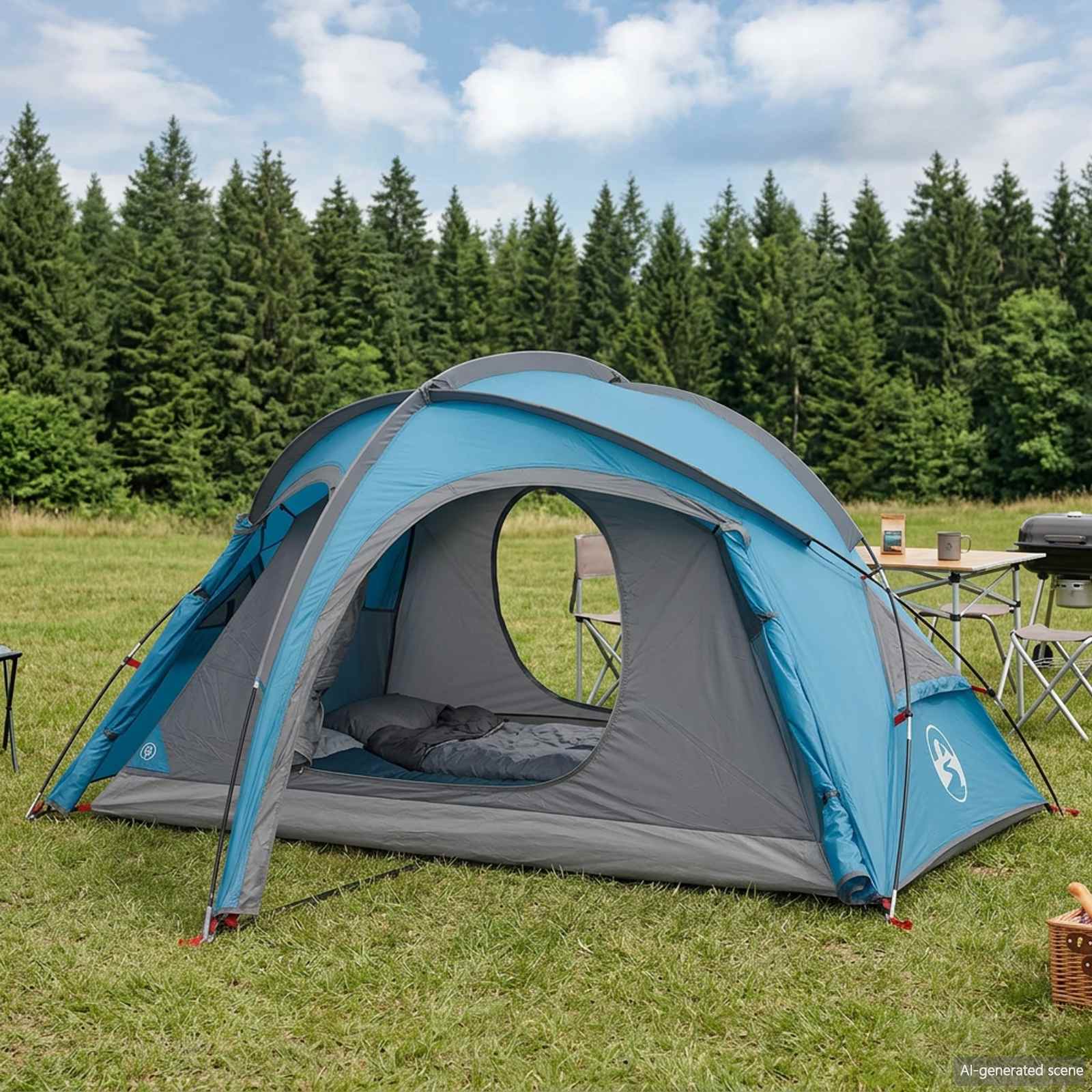 vidaXL Trekking Tent with Rainfly Water-Resistant 2-Person Blue