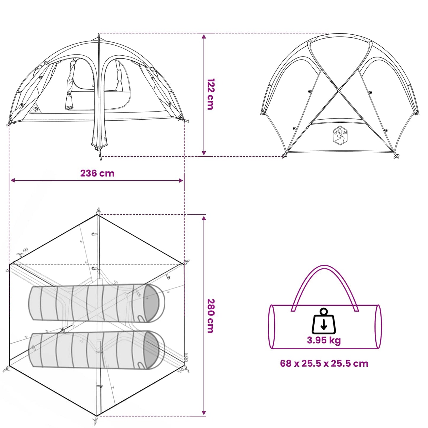 vidaXL Trekking Tent with Rainfly Water-Resistant 2-Person Blue