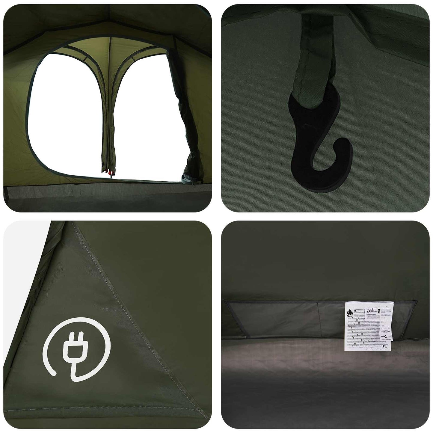 vidaXL Trekking Tent with Rainfly Water-Resistant 2-Person Army Green