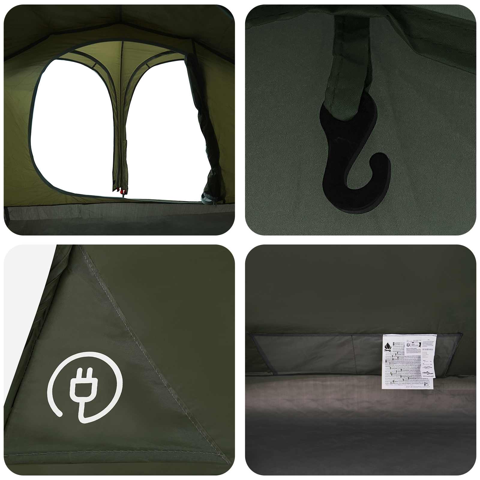 vidaXL Trekking Tent with Rainfly Water-Resistant 2-Person Army Green