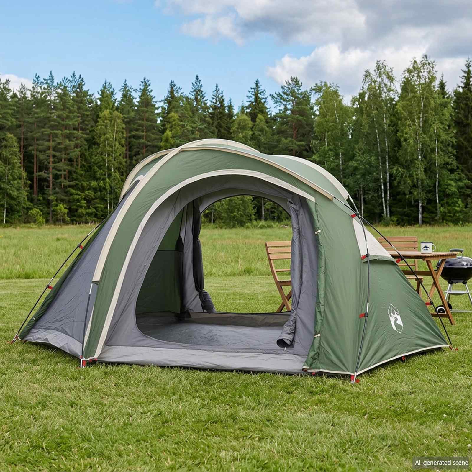 vidaXL Trekking Tent with Rainfly Water-Resistant 3-Person Green