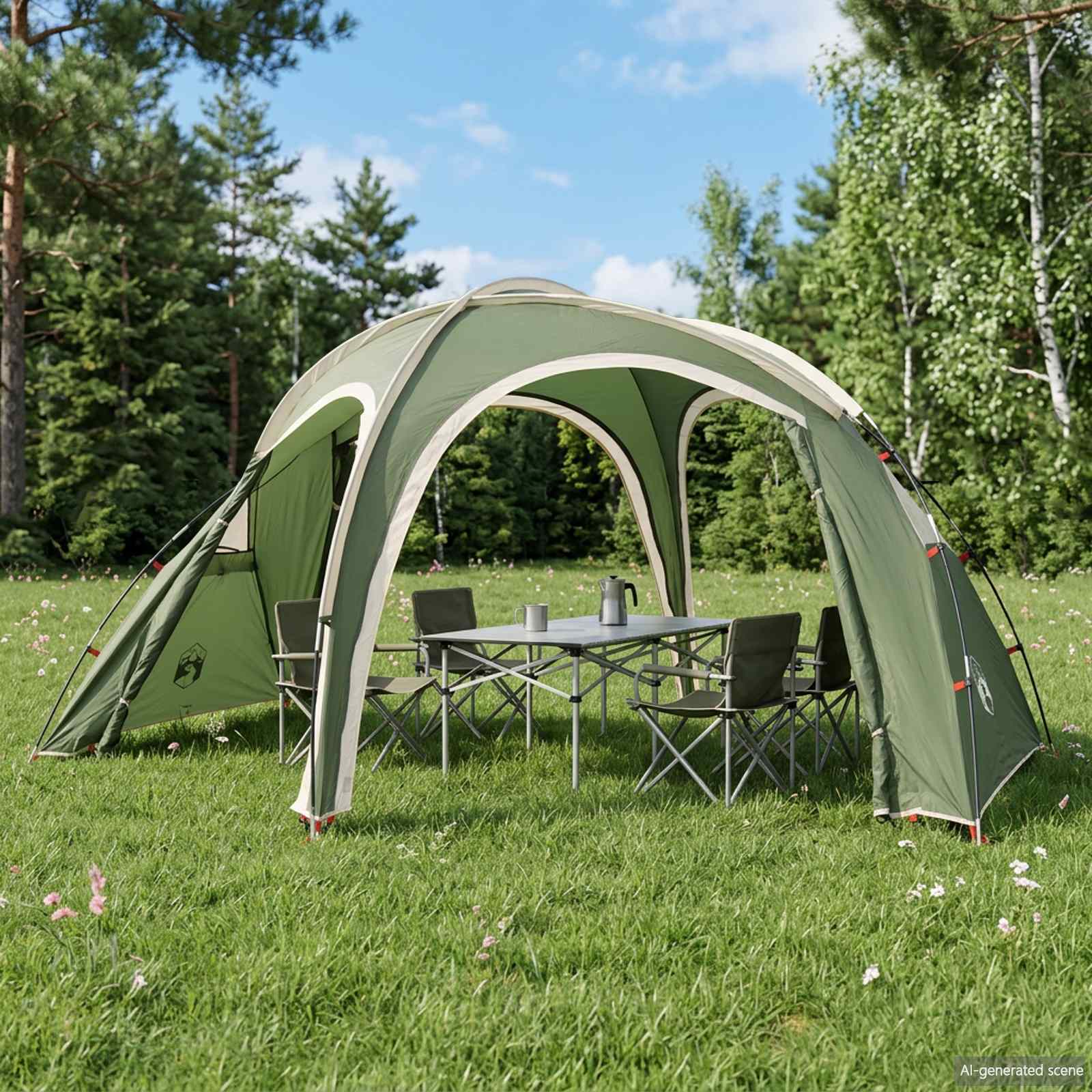 vidaXL Trekking Tent with Rainfly Water-Resistant 3-Person Green
