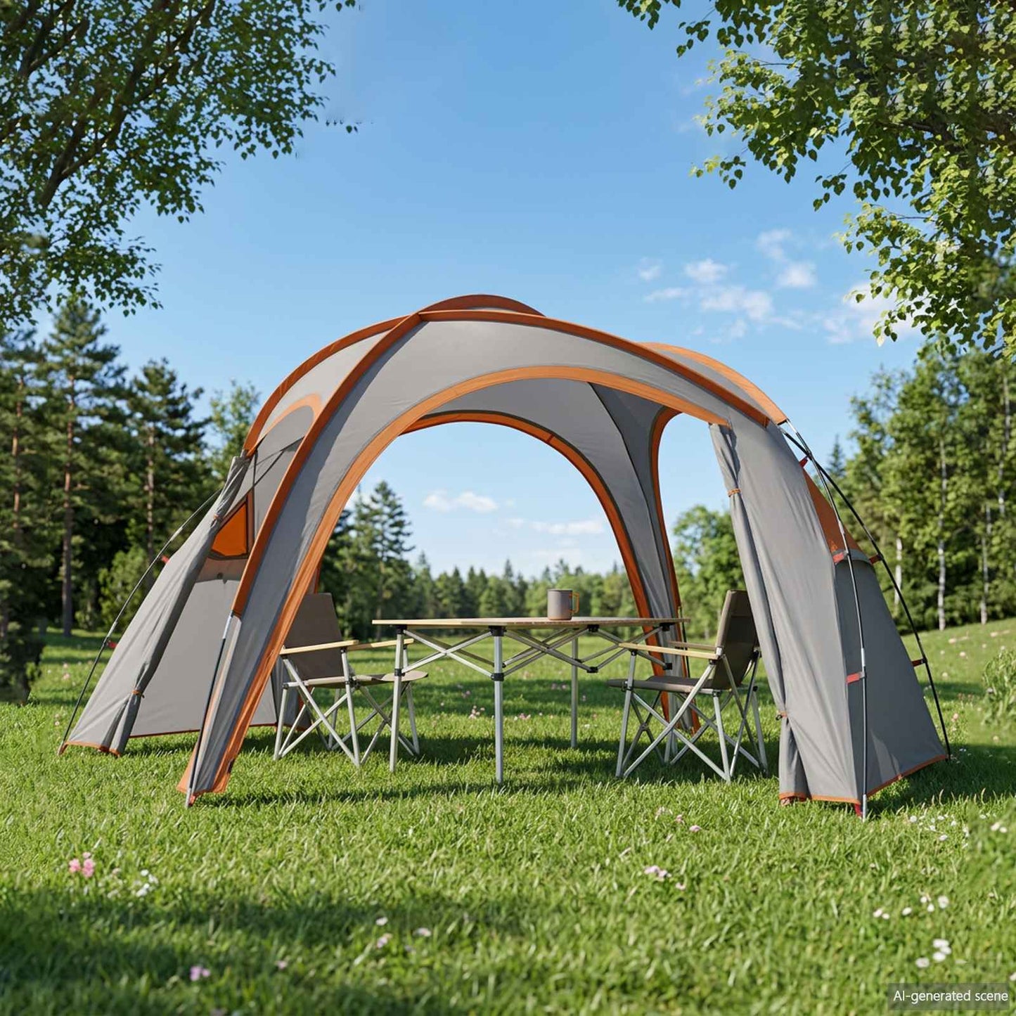 vidaXL Trekking Tent with Rainfly Water-Resistant 3-Person - Grey