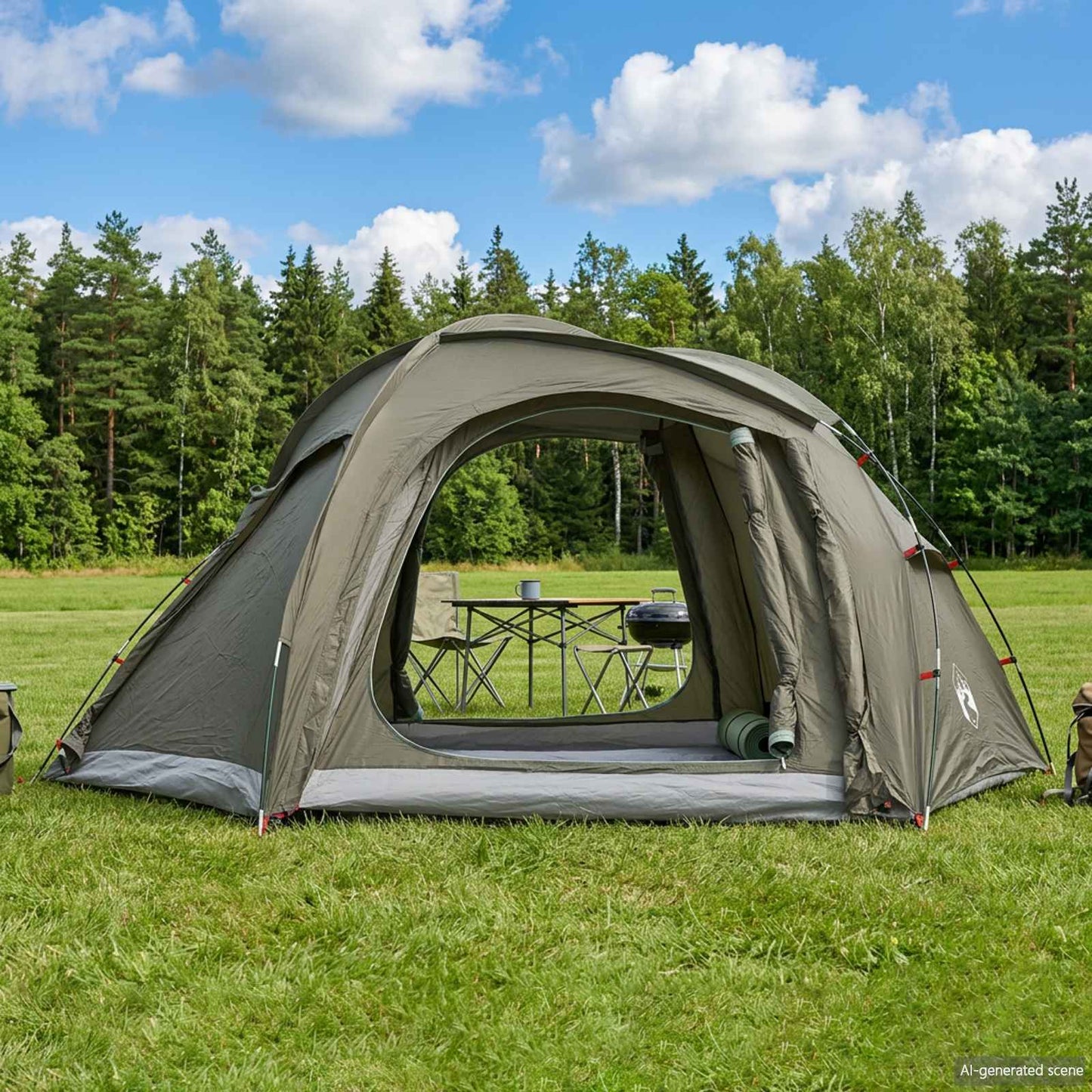 vidaXL Trekking Tent with Rainfly Water-Resistant 3-Person Army Green