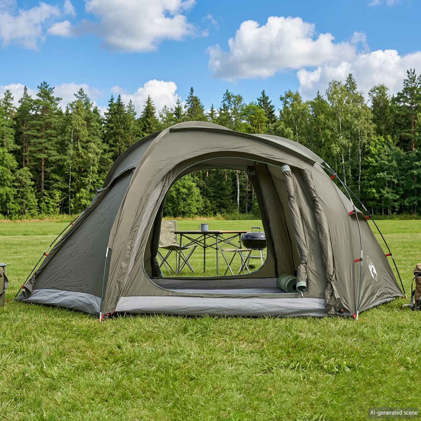 vidaXL Trekking Tent with Rainfly Water-Resistant 3-Person Army Green