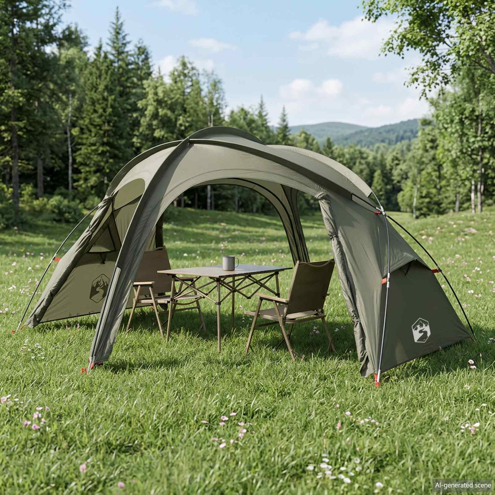 vidaXL Trekking Tent with Rainfly Water-Resistant 3-Person Army Green