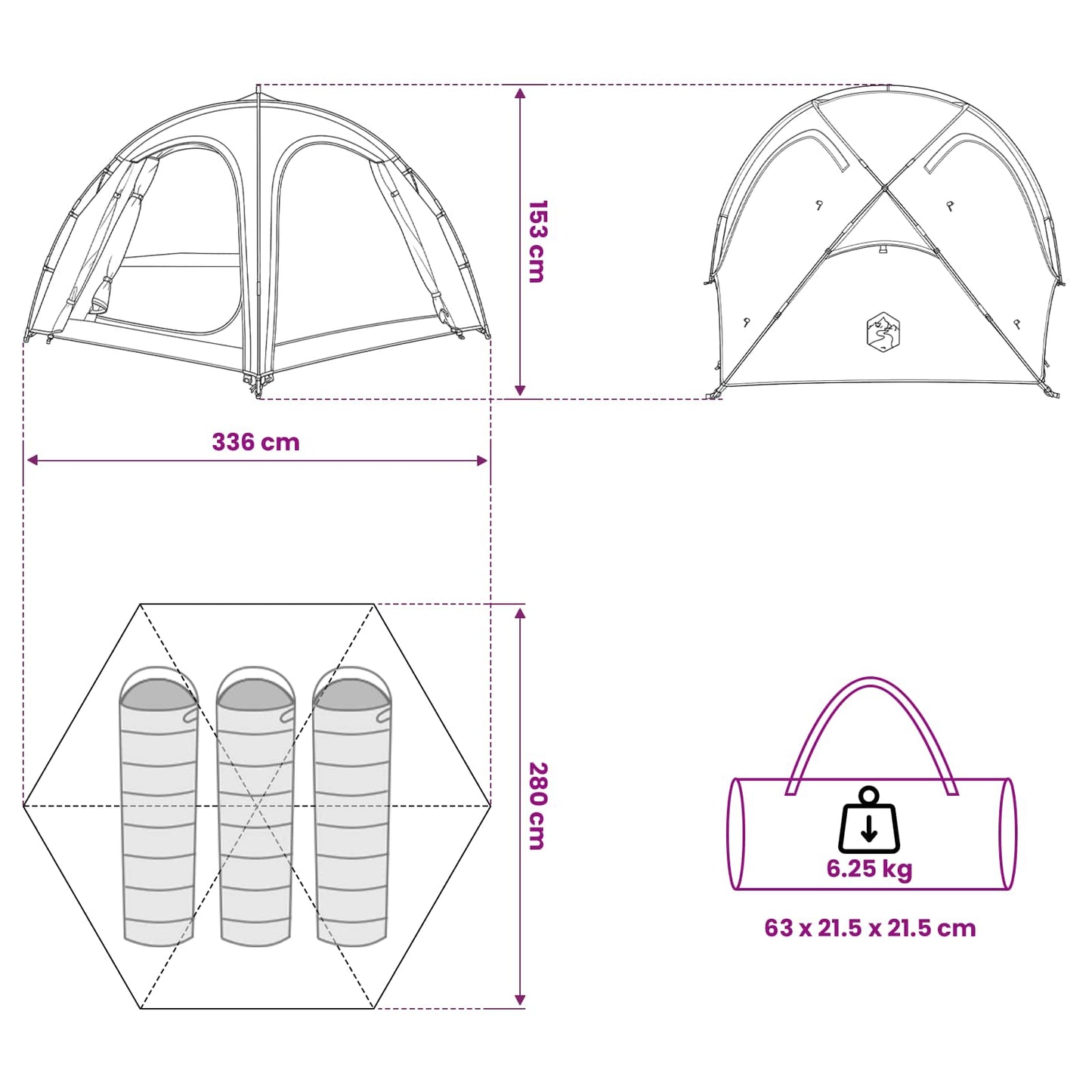 vidaXL Trekking Tent with Rainfly Water-Resistant 3-Person Army Green
