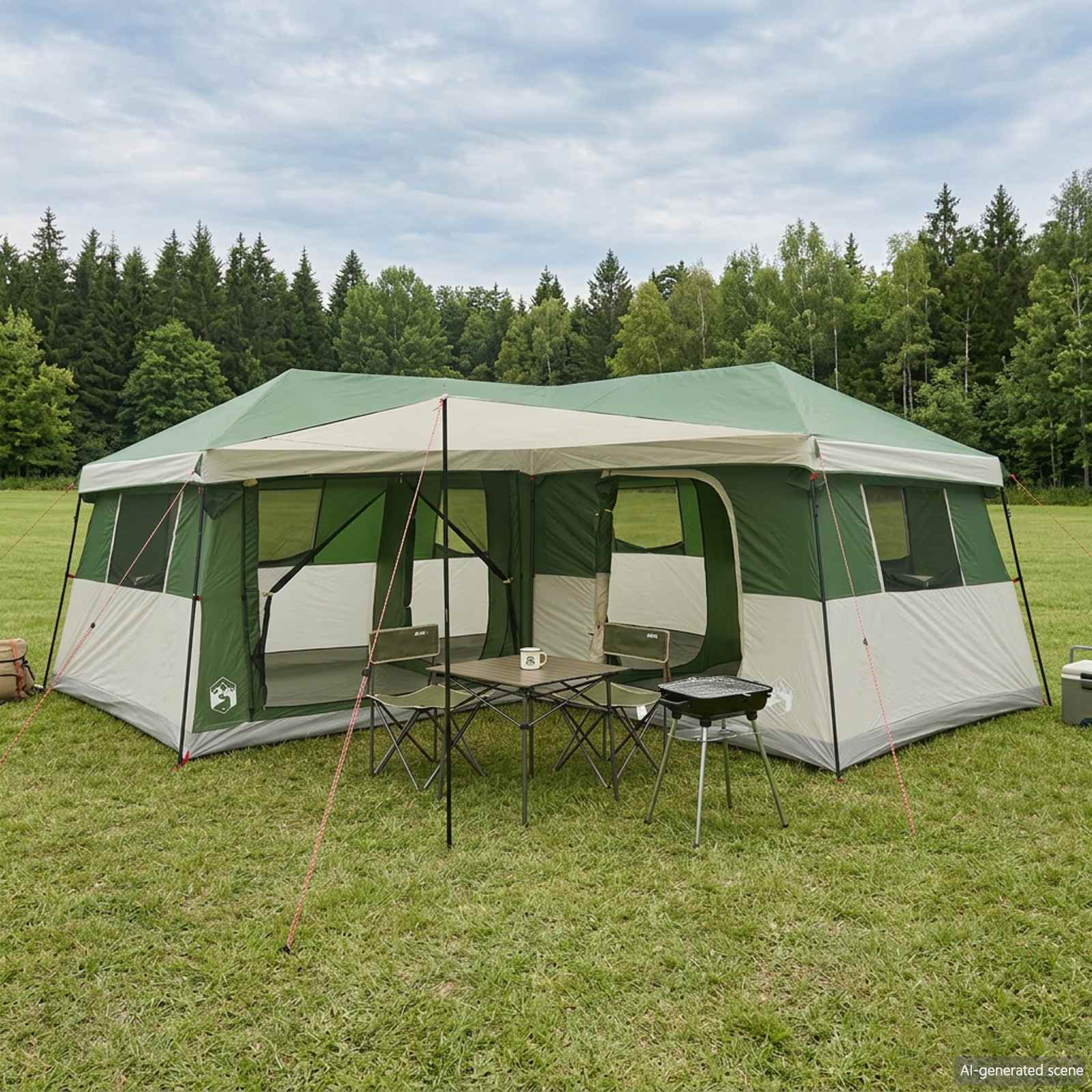 vidaXL Family Tent with Rainfly Water-Resistant 14-Person Green