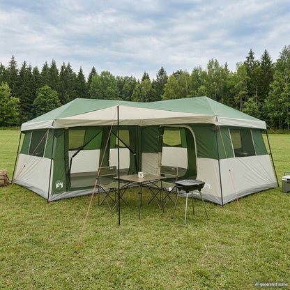 vidaXL Family Tent with Rainfly Water-Resistant 14-Person Green
