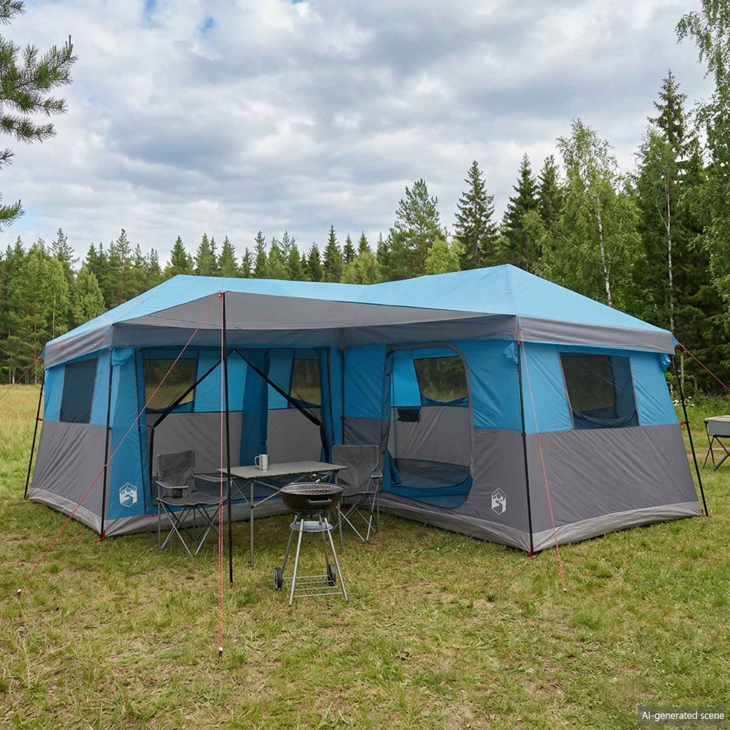 vidaXL Family Tent with Rainfly Water-Resistant 14-Person Blue