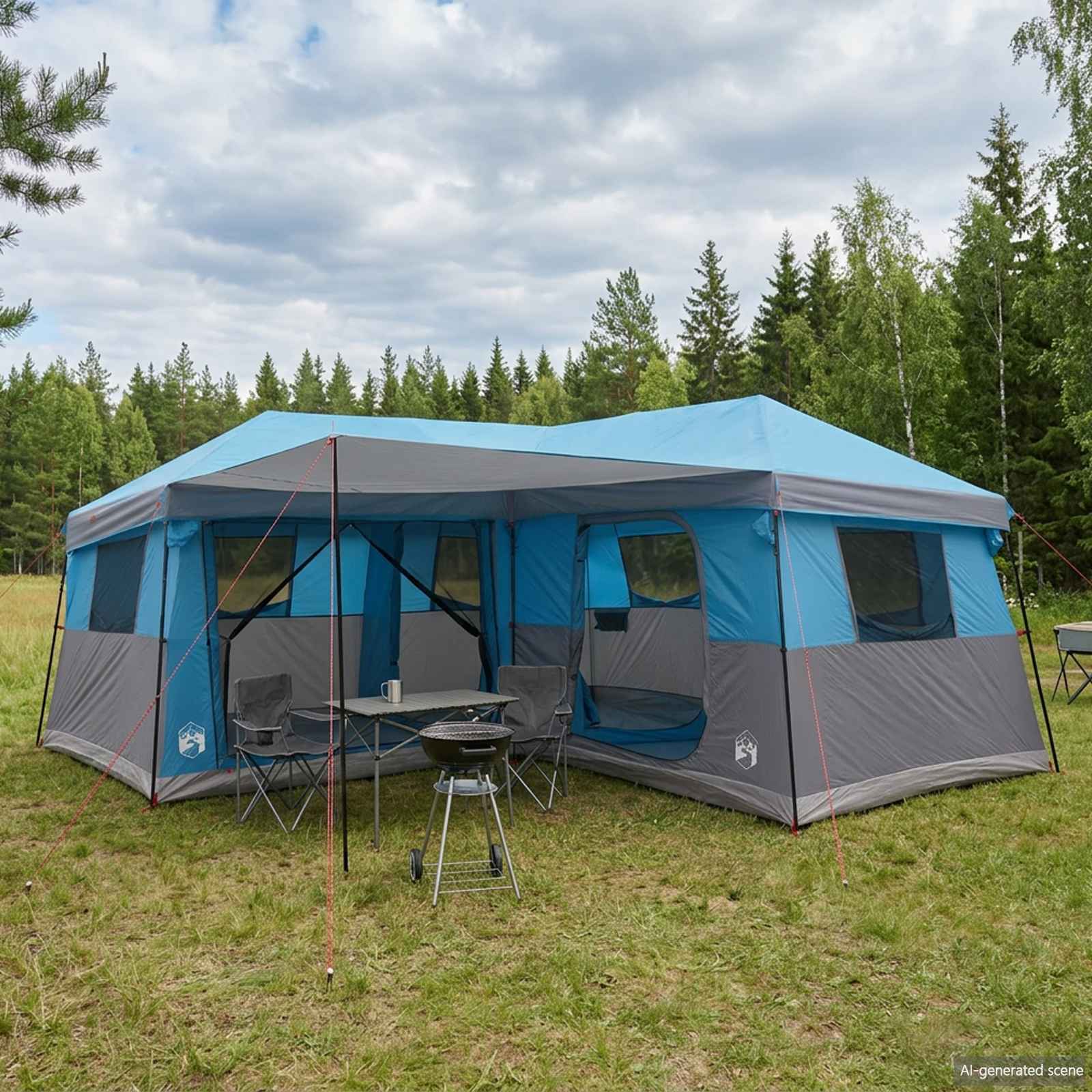 vidaXL Family Tent with Rainfly Water-Resistant 14-Person Blue