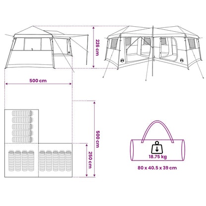 vidaXL Family Tent with Rainfly Water-Resistant 14-Person Blue