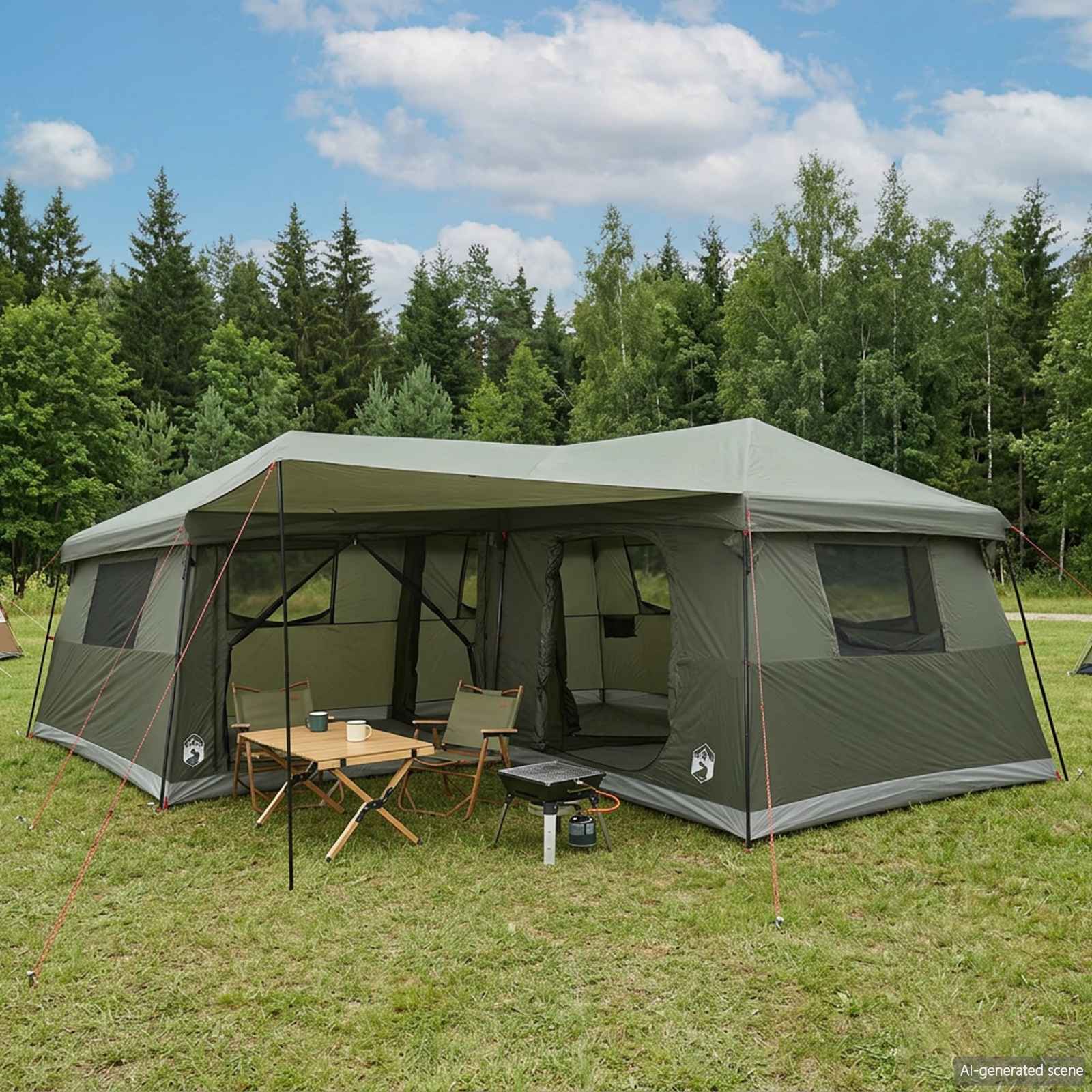 vidaXL Family Tent with Rainfly Water-Resistant 14-Person Army Green