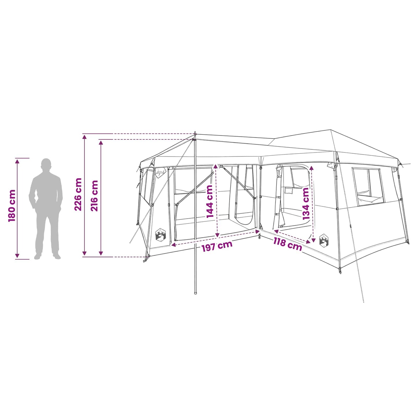 vidaXL Family Tent with Rainfly Water-Resistant 14-Person Army Green