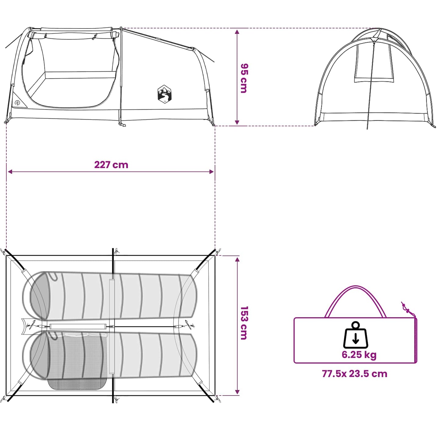 vidaXL Hiking Tent Water-Resistant 2-Person Green
