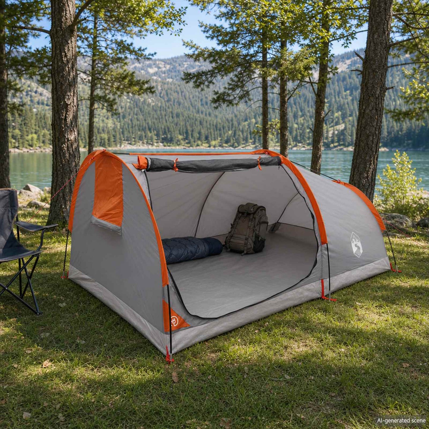 vidaXL Hiking Tent Water-Resistant 2-Person Grey and Orange