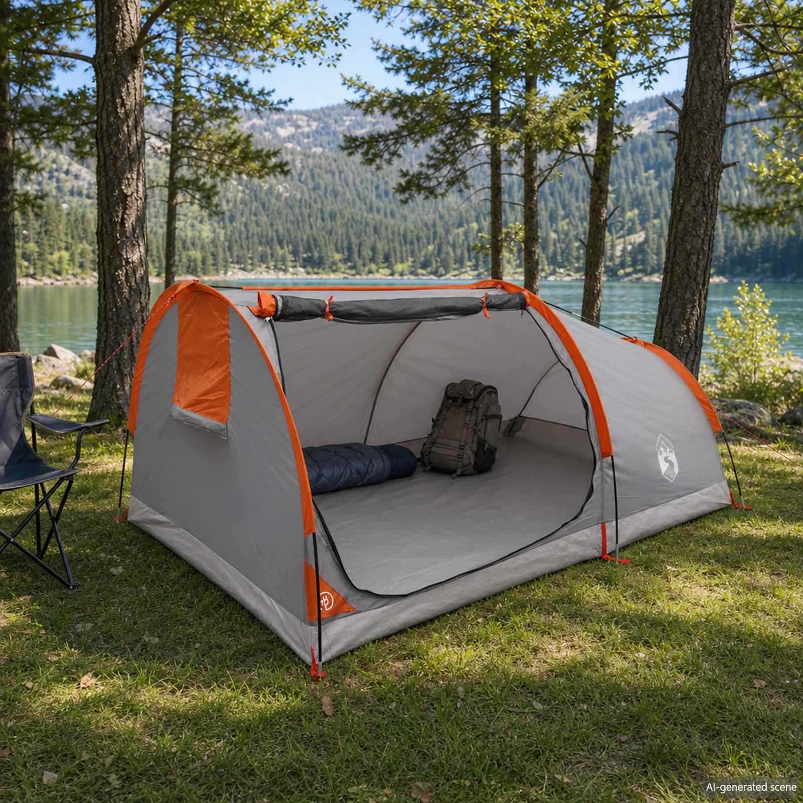 vidaXL Hiking Tent Water-Resistant 2-Person Grey and Orange