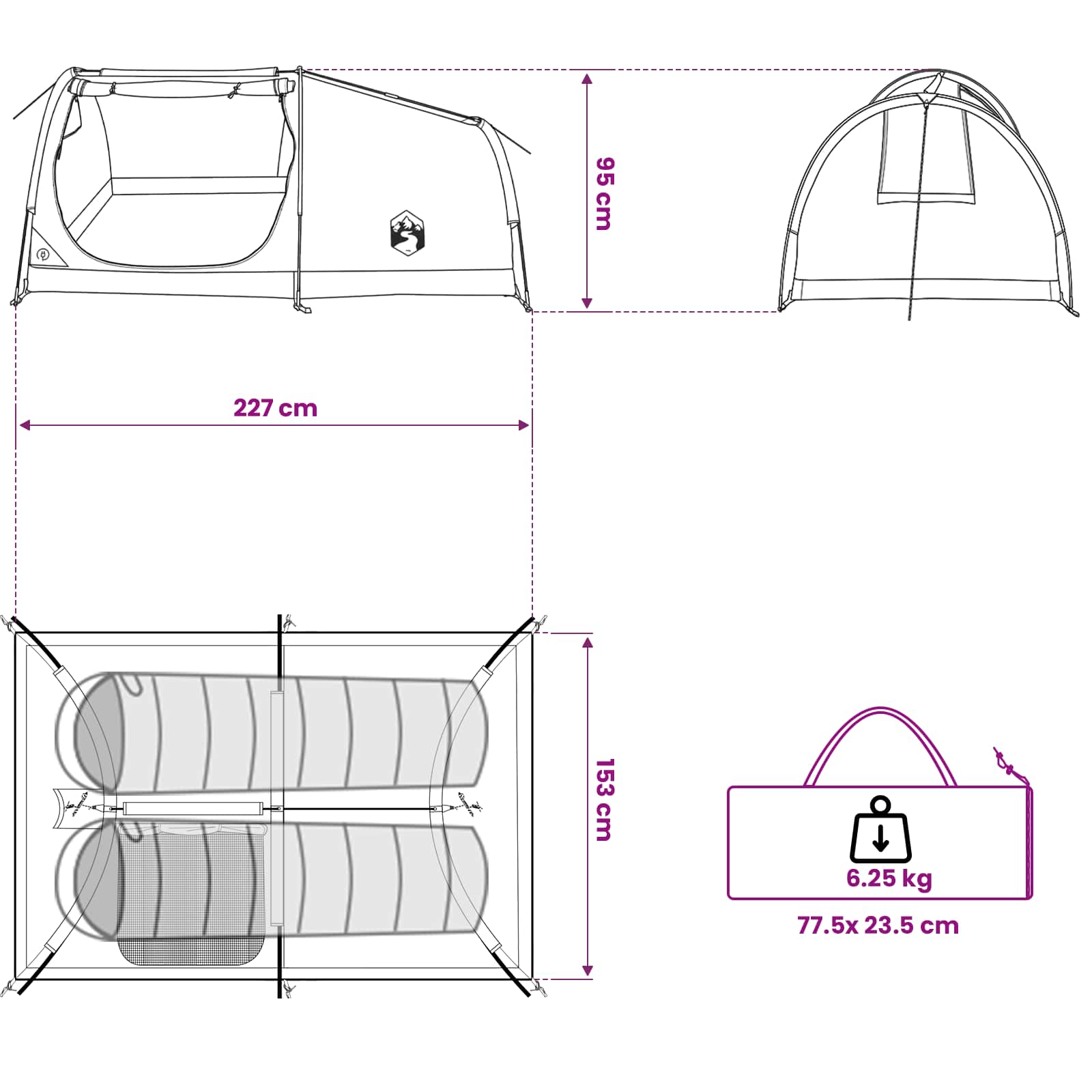 vidaXL Hiking Tent Water-Resistant 2-Person Grey and Orange