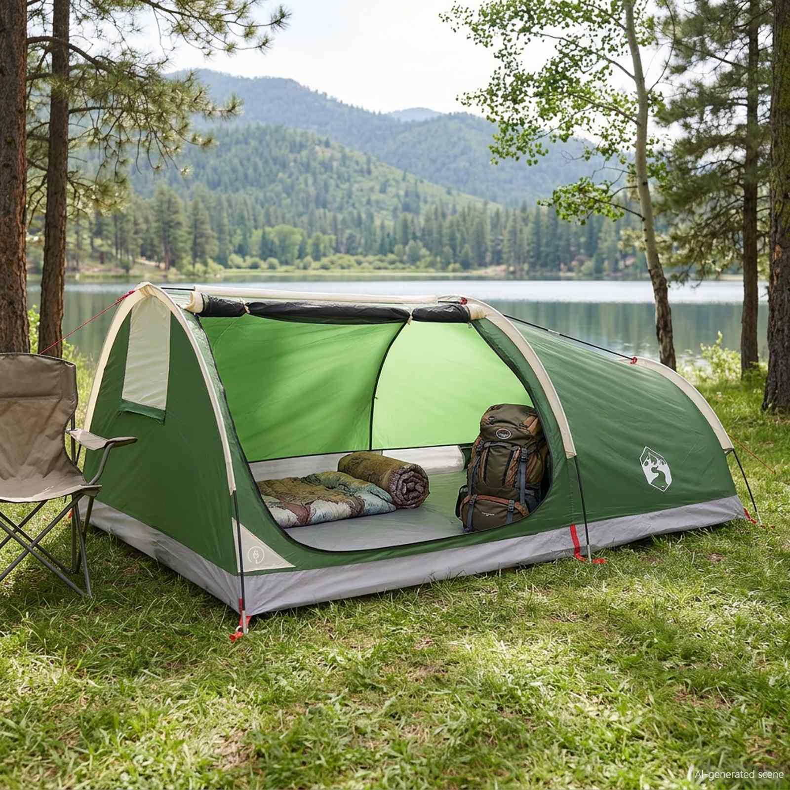 vidaXL Hiking Tent Water-Resistant 1-Person 1-Person Green