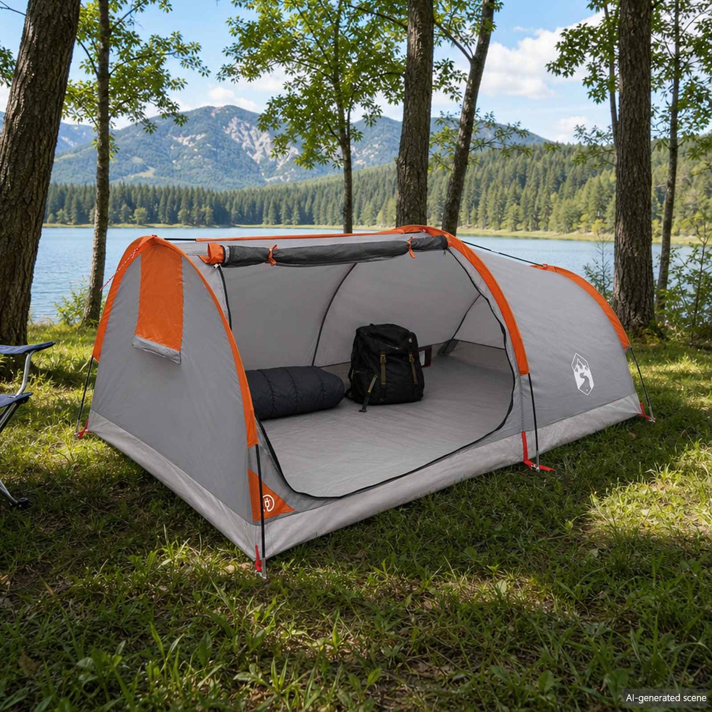 vidaXL Hiking Tent Water-Resistant 1-Person Grey and Orange