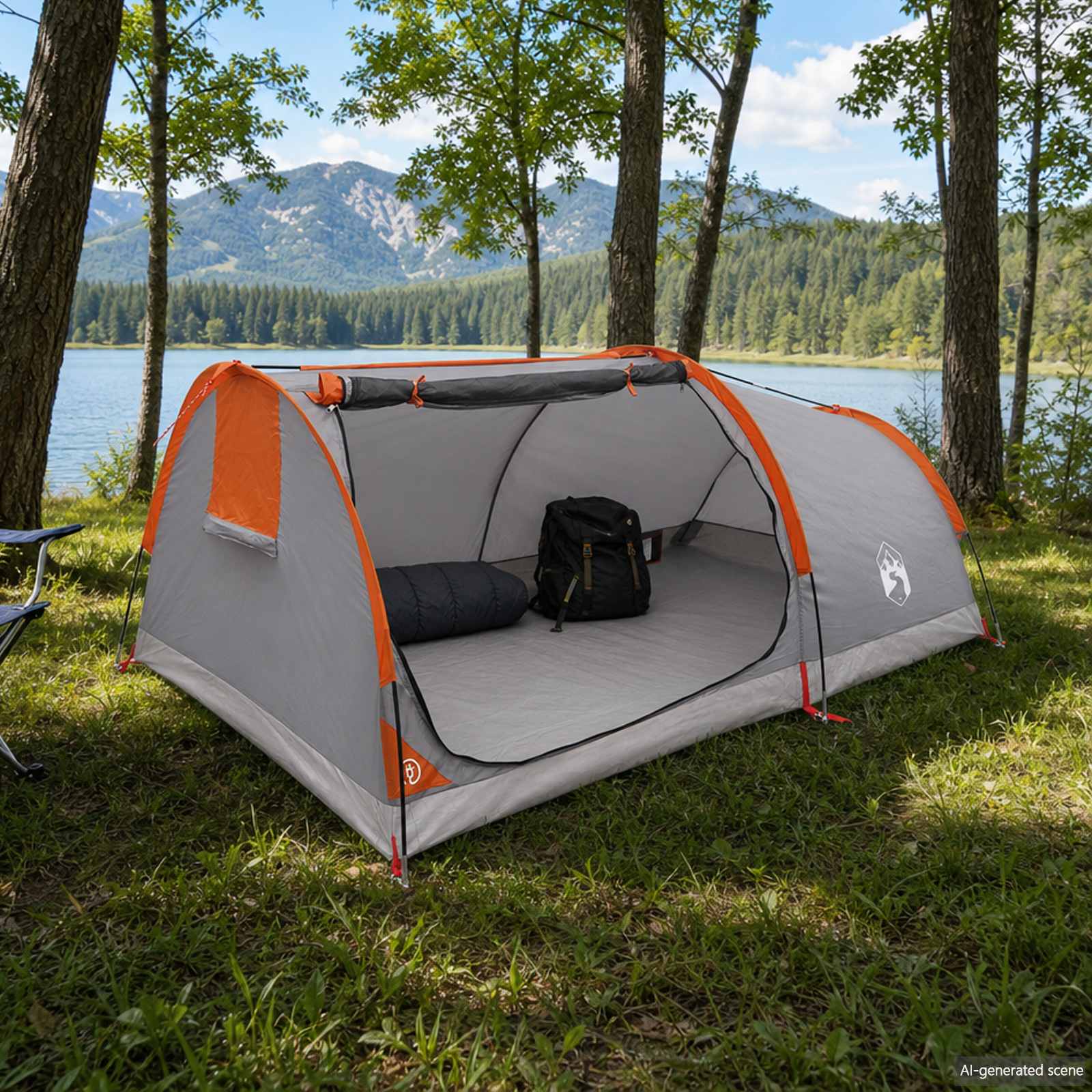 vidaXL Hiking Tent Water-Resistant 1-Person Grey and Orange