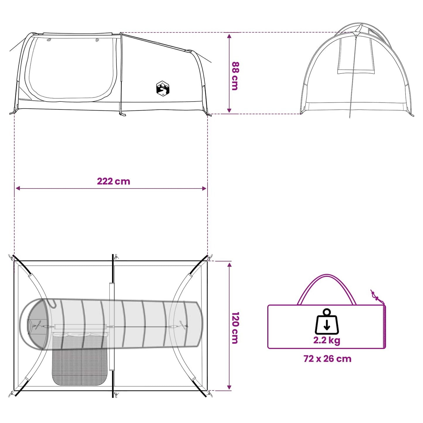 vidaXL Hiking Tent Water-Resistant 1-Person Grey and Orange