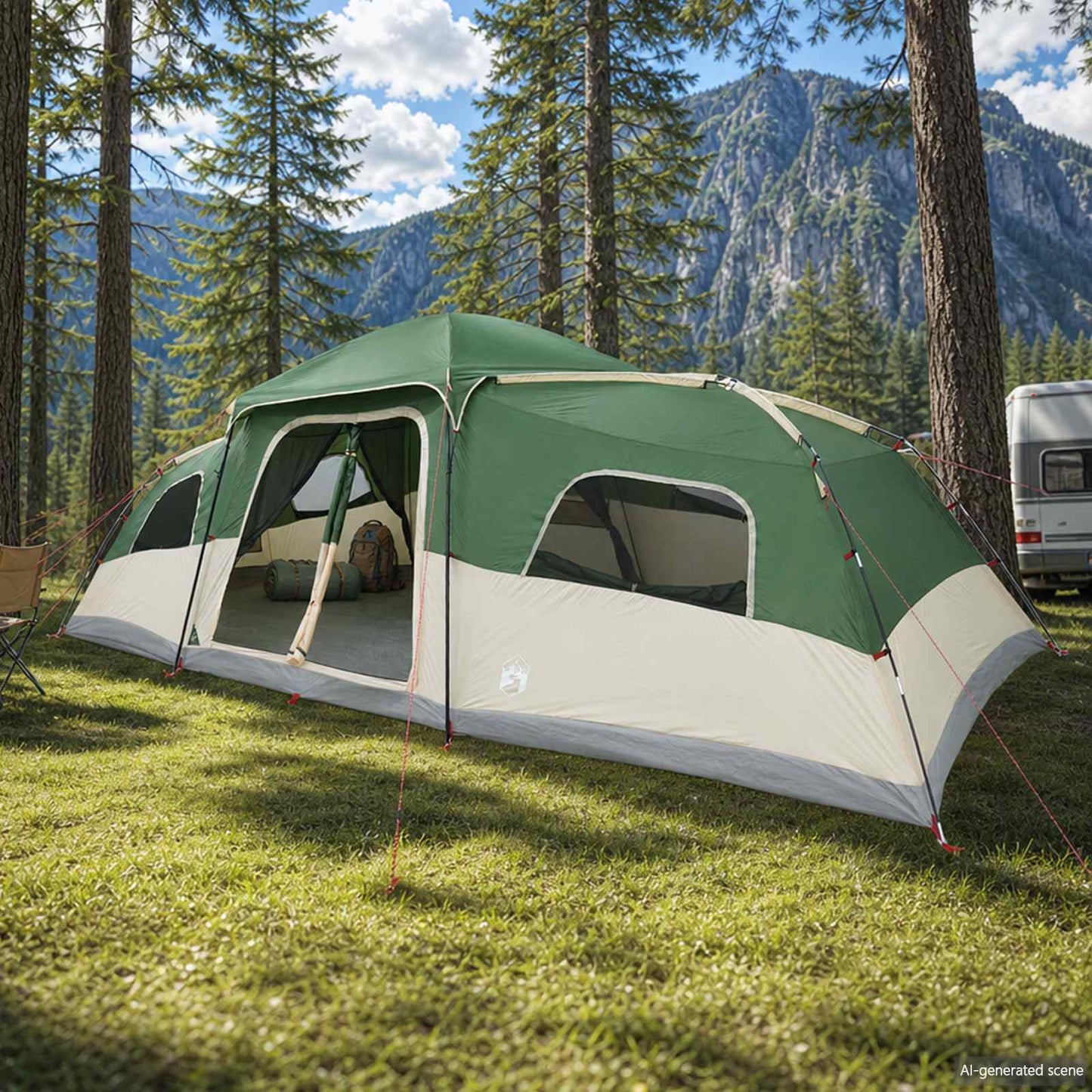 vidaXL Family Tent with Rainfly Water-resistant 18-Person Green - 41984