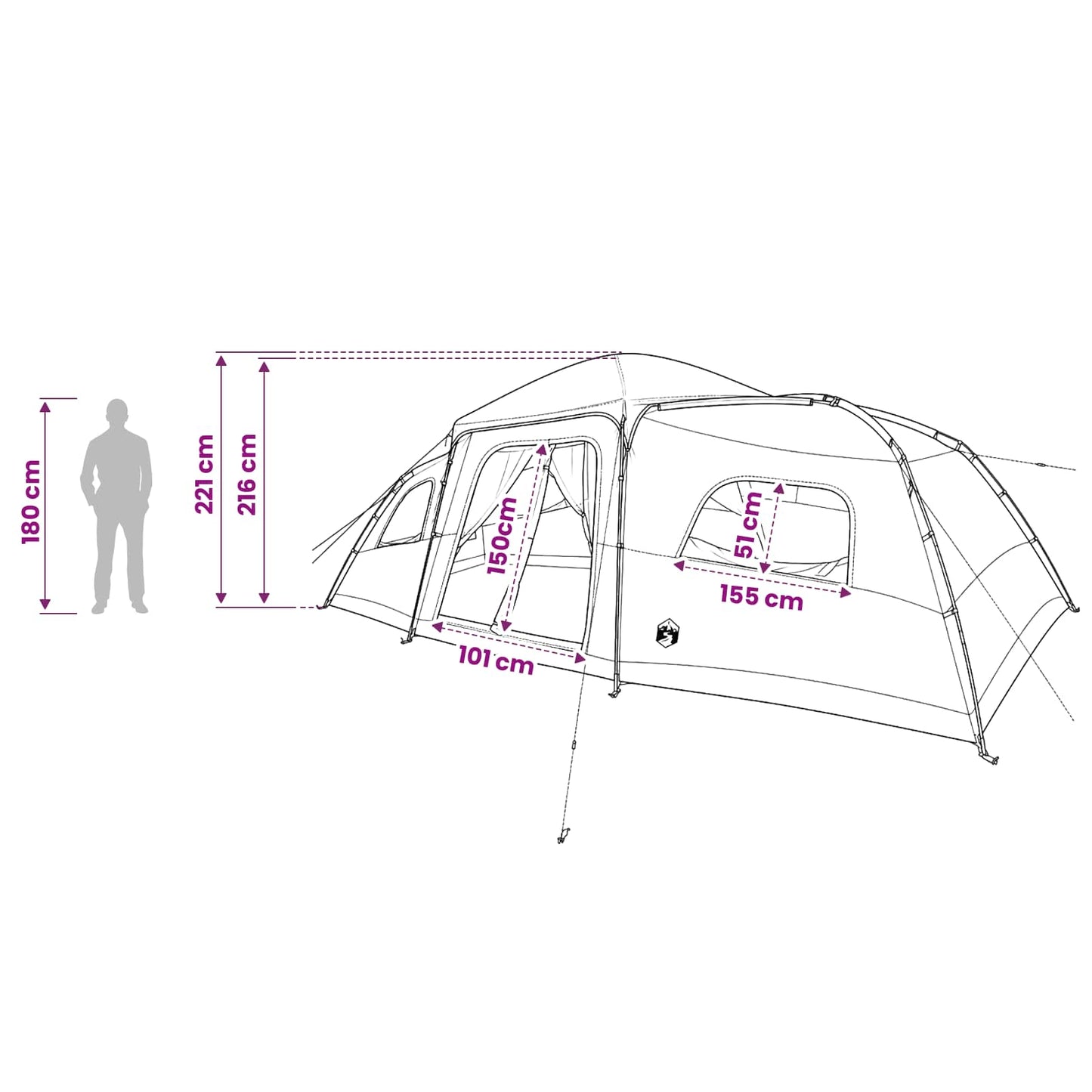 vidaXL Family Tent with Rainfly Water-resistant 18-Person - Grey - 41998