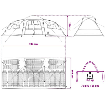 vidaXL Family Tent with Rainfly Water-resistant 18-Person - Grey - 41998