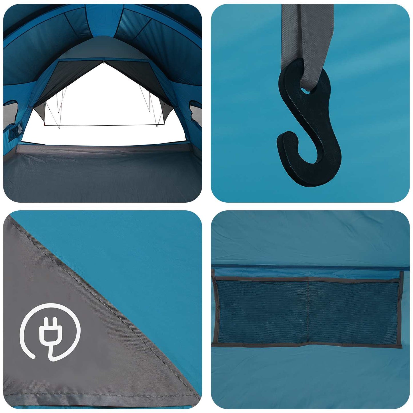 vidaXL Tunnel Tent with Rainfly Water-Resistant 10-Person Blue